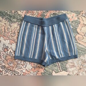 Blue and Cream Striped Knit Women's Shorts